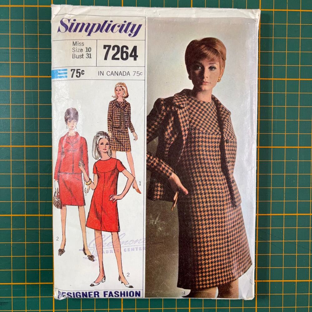 Vtg 1967 Simplicity 7264 Mod A-Line Dress/ Jacket Sewing Pattern Size 10 Bust 31